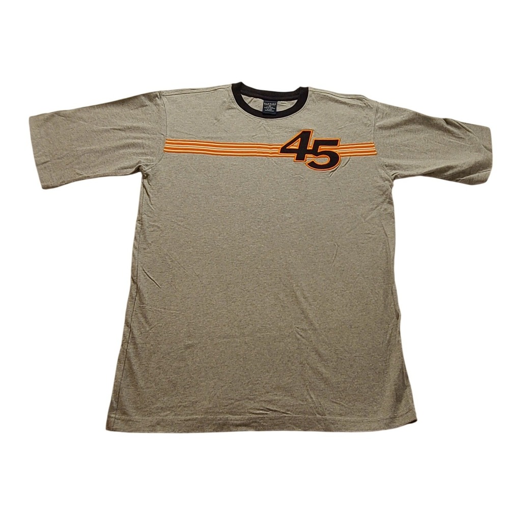 Nautica Jeans Co Men's XL 45 Graphic Racing Stripe Ringer T-Shirt Gray Orange